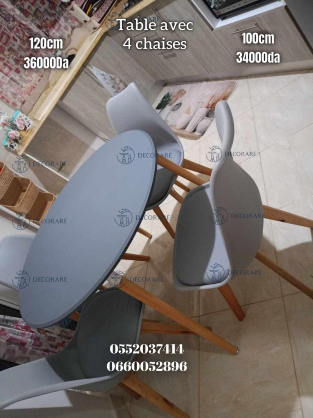 Table ronde 100cm 4 chaises