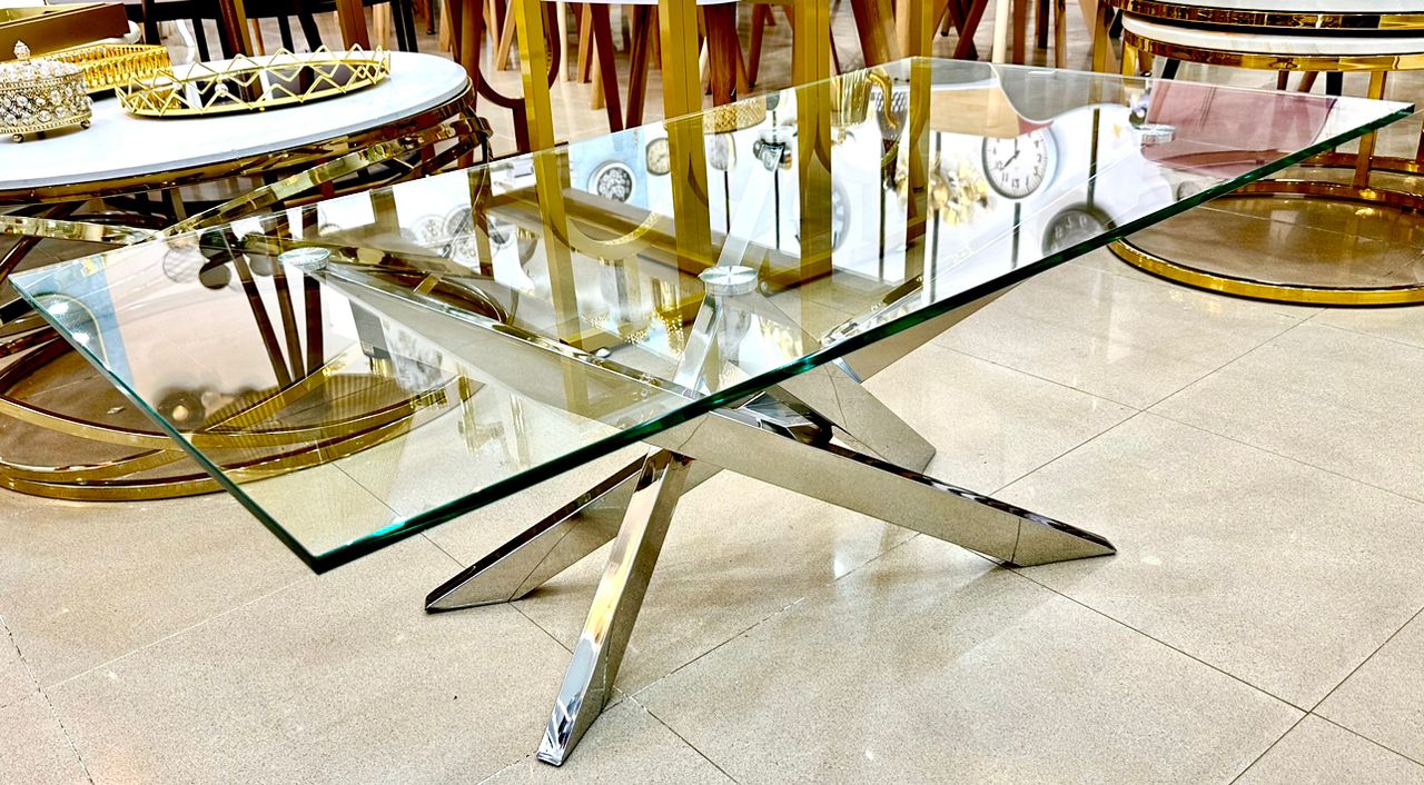 Table basse pied argent inoxydable